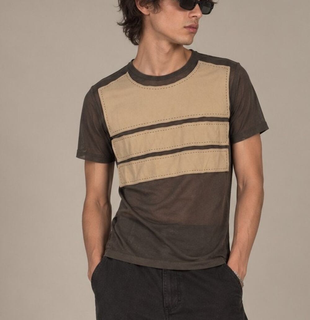Vintage Y2K Hiroko Koshino Mens Mesh T Shirt Size S Brown Cyber Streetwear Indie